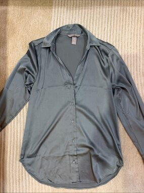 H&M Satin-Like Blouse in Dusty Blue